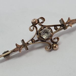 Antique Victorian Bar Pin - Delicate Gold Scrolls & Clear Rhinestone - Estate Piece - Vintage late 1800s to early 1900s