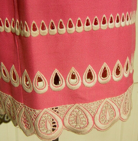 Vintage 60s  Hot Pink Embroidered Lace Sun Dress … - image 4