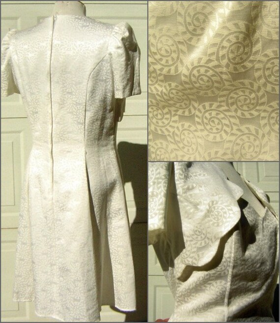 80s do 40s Vintage Dress Short White Brocade with… - image 4