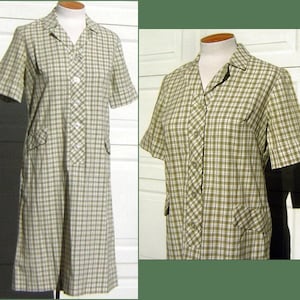 Green Plaid Day Dress Shirt Dress Shift Graff Vintage 60s Crisp & Easy Fit Bust 41 image 1