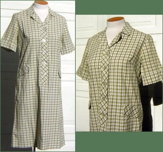 Green Plaid Day Dress Shirt Dress Shift - Graff V… - image 1