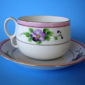 Vintage Tea Cup & Saucer - Fine China Hand Painted Purple Lavender Floral with Gold Accent - JAPAN
