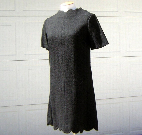 Vintage 60s Little Black Dress Wool Scooter Scall… - image 1