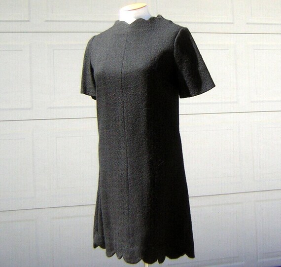 Vintage 60s Little Black Dress Wool Scooter Scall… - image 1