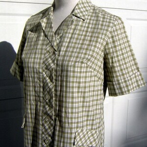 Green Plaid Day Dress Shirt Dress Shift Graff Vintage 60s Crisp & Easy Fit Bust 41 image 3