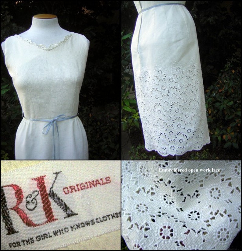 Size Small Lovely Eyelet Open Work White Cotton Lace Dress R/&K Originals Casual Classic Fresh Crisp Waffled Pique