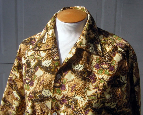 Vintage 70s Indonesian Batik Print Cotton Shirt -… - image 1