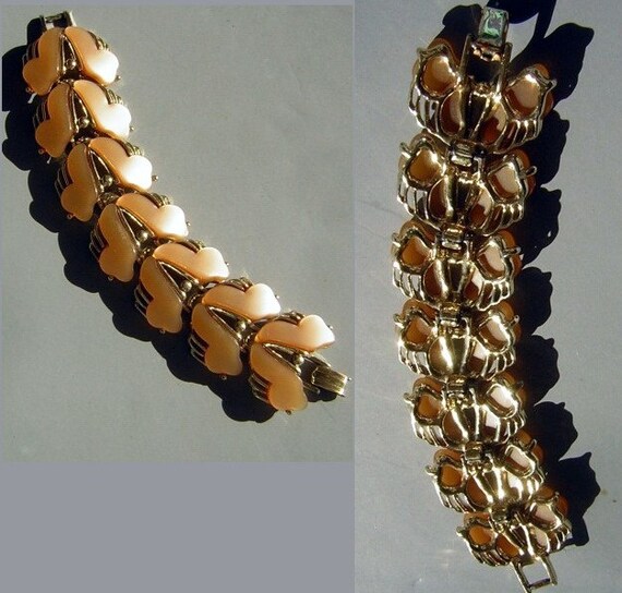 Peach Moonglow Lucite Bracelet Large Chunky & Lum… - image 2