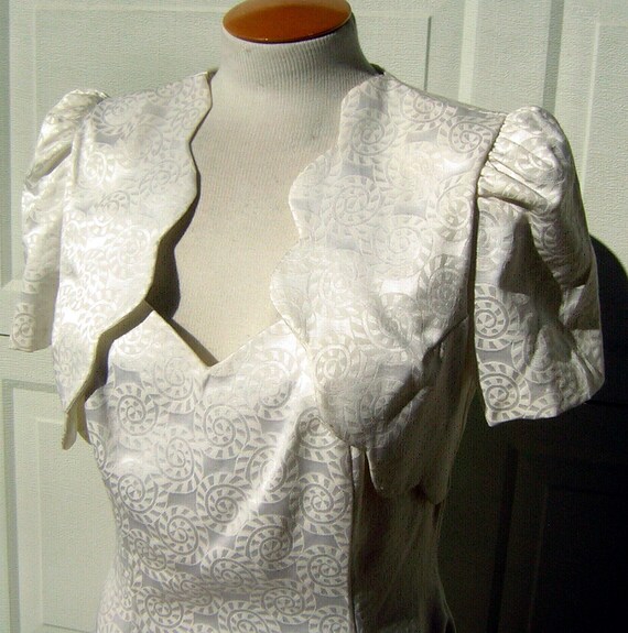 80s do 40s Vintage Dress Short White Brocade with… - image 2