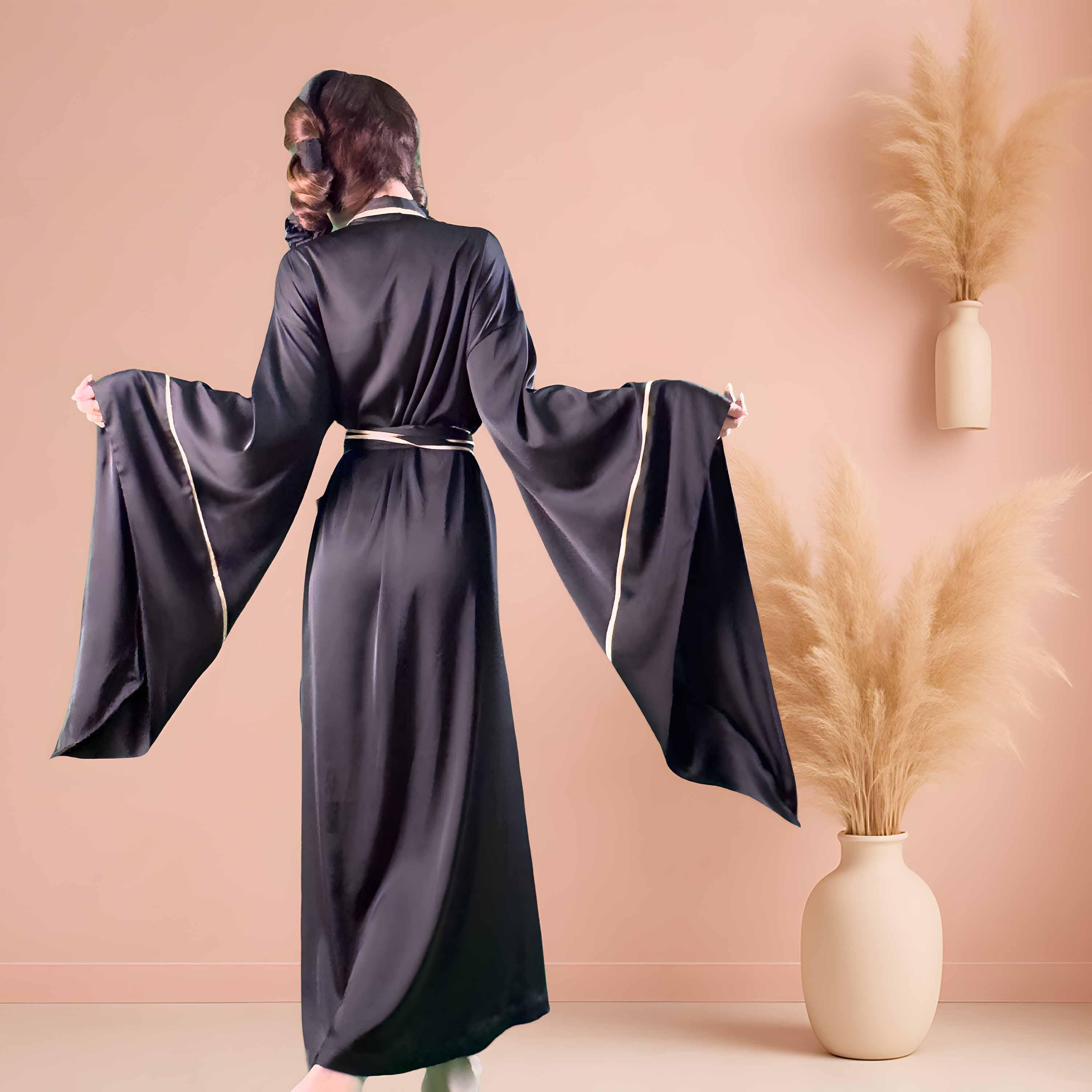 Elegant Silk Satin Kimono Robe: Personalized Bridal Long Kimono, Bridesmaid & Wedding Attire with Wide Sleeves