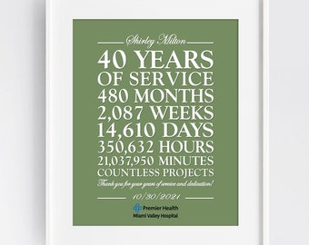 Personalized Work Anniversary Print ANY YEAR of Service Custom Thank You Gift for Worker Coworker or Team, PRINTABLE Retirement Party Sign