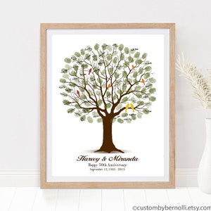 50th Wedding Anniversary PRINTABLE, Gold Wedding Fingerprint Tree, Personalized Anniversary Guest Book, 50th Anniversary Gift for Parents