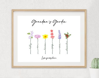 Custom Birth Flower Sign, Family Garden Print, Grandma's Garden, Mom's Garden, Personalized Gift Printable Wall Art Digital Family Portrait