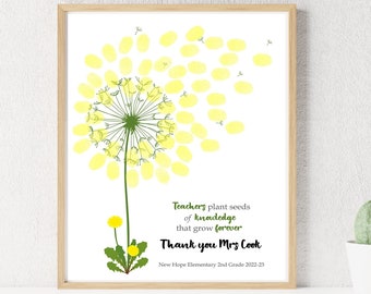 Teacher appreciation gift, teachers plant seeds, fingerprint dandelion custom teacher gift for teacher personalized thank you gift PRINTABLE