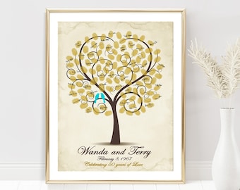 50th Wedding Anniversary Guest Book Print, Personalized Gift for Parents, Fingerprint Tree Gold ANY YEAR Anniversary Sign PRINTABLE Wall Art