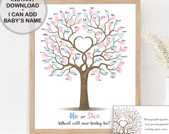 Gender reveal tree fingerprint guest book alternative, he or she what will baby be guestbook, printable baby gender guess, INSTANT DOWNLOAD