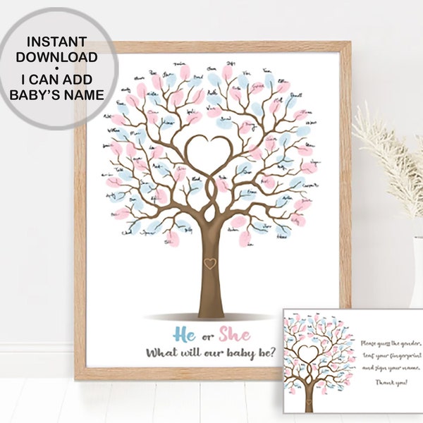 Gender reveal tree fingerprint guest book alternative, he or she what will baby be guestbook, printable baby gender guess, INSTANT DOWNLOAD