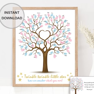 Gender Reveal Tree Twinkle Little Star Heart Fingerprint Guest Book Ideas, Printable He or She Gender Guess Party Sign, INSTANT DOWNLOAD