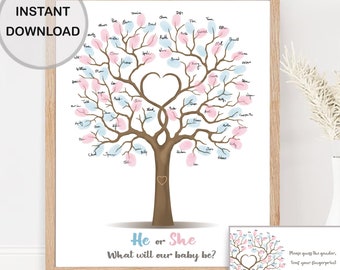 Gender reveal tree fingerprint guest book alternative, he or she what will baby be guestbook, printable baby gender guess, INSTANT DOWNLOAD
