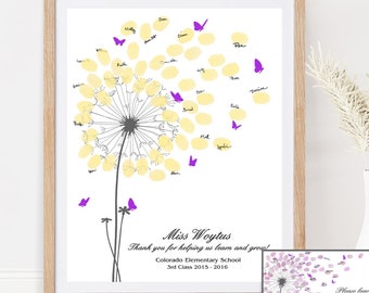 Teacher Appreciation Gift, Fingerprint Dandelion Teacher Thank You Gift from Class, Student Personalized Gift for Teacher Year End PRINTABLE