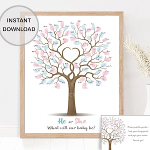 Gender reveal tree fingerprint guest book alternative, he or she what will baby be guestbook, printable baby gender guess, INSTANT DOWNLOAD