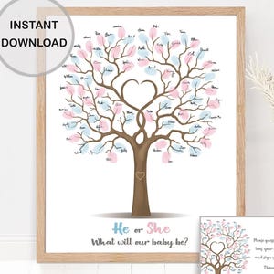 Gender reveal tree fingerprint guest book alternative, he or she what will baby be guestbook, printable baby gender guess, INSTANT DOWNLOAD