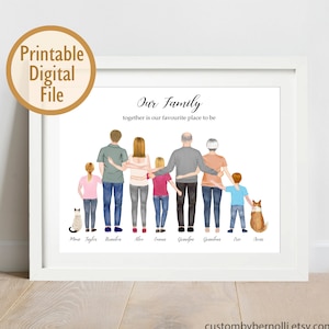 Custom Family Portrait with Pets Personalized Our Family Digital Print Gift for Mom Dad Grandma Nana Grandparents Mother Printable Wall Art