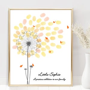 Baby Shower Guest Book Alternative with Butterflies, Personalized Fingerprint Guest Book Dandelion Thumbprint Guestbook with Instruction Card, Custom Babyshower Baby Girl Boy or Gender Neutral PRINTABLE Wall Art Digital Finger Print Nursery Keepsake Thumb Gift for Mom-to-be or Gender Reveal Party Game.