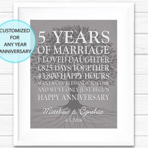 5th Anniversary Gift for Husband, Personalized 5th Wedding Anniversary Ideas, PRINTABLE Custom 5 Year or ANY YEAR Anniversary Wall Art Print