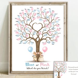 Mouse gender reveal tree fingerprint guest book, blue or pink he or she guestbook printable balloon gender guess party sign INSTANT DOWNLOAD