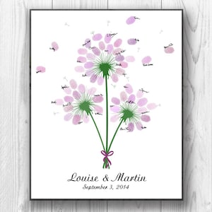Fingerprint Wedding Guest Book Alternative, Personalized Dandelion Finger Print Guestbook, Custom Thumbprint Gift for Bride Groom, PRINTABLE