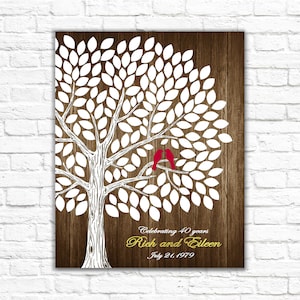Personalized 40th Anniversary Gift for Parents Custom Any Year Wedding Anniversary Guest Book Ruby Anniversary Tree Rustic Wood Printable