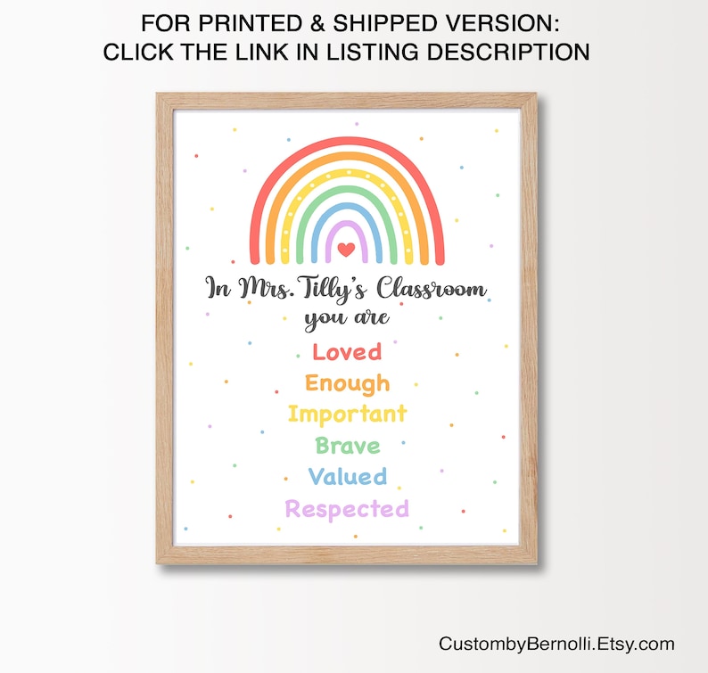Rainbow Classroom Poster PRINTABLE, Personalized Gift for Teacher ...