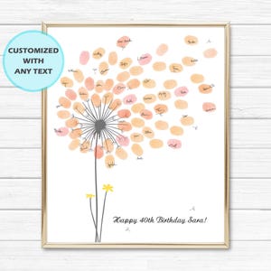 Girl Baby Shower Guest Book PRINT and printable digital download options, Personalized Dandelion Flower Fingerprint Tree, Thumbprint Babyshower Guestbook Alternative, Custom Wildflower Thumb Print Baby Girl Birthday Party Decor, Customized Gift with any text for any occasion, Baby Nursery Wall Art Ideas.
Your guests can leaf their thumb print and sign their names to personalize this unique Baby Shower dandelion design that you can appreciate for years on your wall.