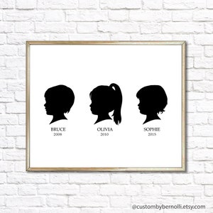 Custom Silhouette Portrait From Photo Personalized Christmas Gift for Mom, Printable Child Children Adult Family Silhouette Digital Print