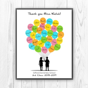 Teacher Thank You Gift PRINTABLE Teacher Gifts, Personalized Teacher Gift, Custom Gift for Teacher Appreciation Gift with Balloons and Kids
