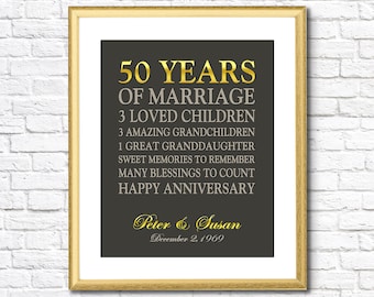 Custom 50th anniversary gift for parents, gold anniversary printable 50 years or ANY YEAR wedding anniversary gift, mom golden digital print