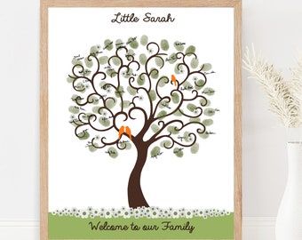 Custom Baby Shower Guest Book Alternative Personalized Thumbprint Babyshower Guestbook Ideas Digital Print Fingerprint Tree Party PRINTABLE
