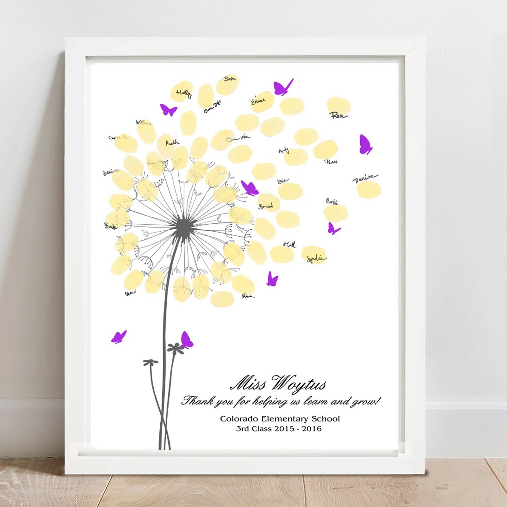 Teacher Appreciation Gift, Fingerprint Dandelion Teacher Thank You Gift ...
