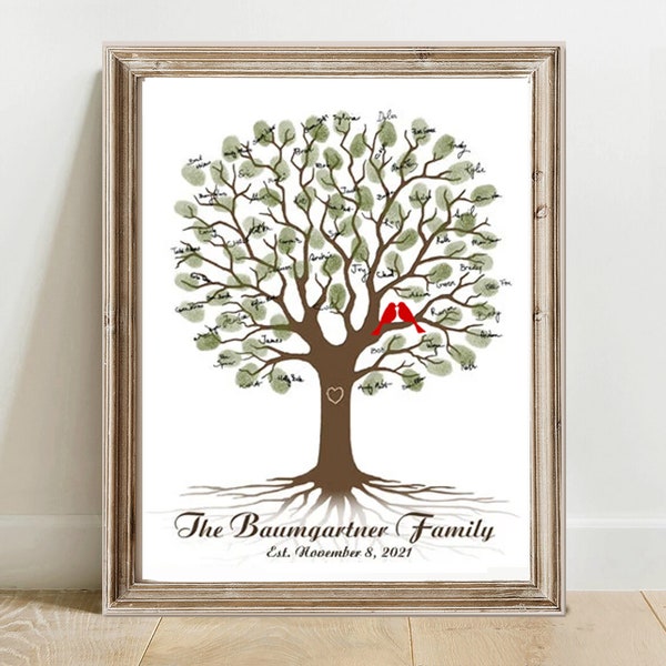 Custom Family Tree Printable Wall Art Fingerprint Tree Print Personalized Family Tree Thumbprint Guest Book Gift for Mom Dad Mother Grandma