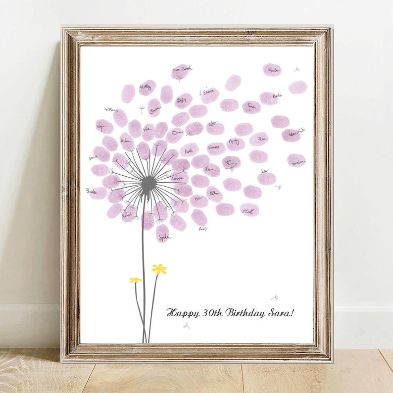 Girl Baby Shower Guest Book PRINT and printable digital download options, Personalized Dandelion Flower Fingerprint Tree, Thumbprint Babyshower Guestbook Sign Alternative, Custom Wildflower Thumb Print Baby Girl Birthday Party Decor, Customized Gift with any text for any occasion, Baby Nursery Wall Art Ideas.
Your guests can leaf their thumb print and sign their names to personalize this unique Baby Shower dandelion design that you can appreciate for years on your wall.