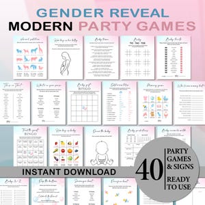 Modern Gender Reveal Games Bundle Blue and Pink Minimalistic Baby Gender Reveal Party Activity, Printable Gender Guess Game INSTANT DOWNLOAD