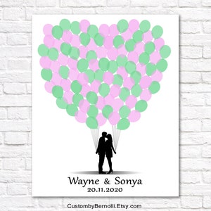 Personalized Wedding Guest Book Alternative, Custom Guestbook Gift for Bride with couple silhouette & balloons, Printable Party Sign Print