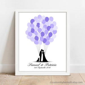 Wedding Guest Book Digital Print, Personalized Guest Book with Balloons, Custom Guestbook  Alternative Bride Groom Silhouette Printable Gift