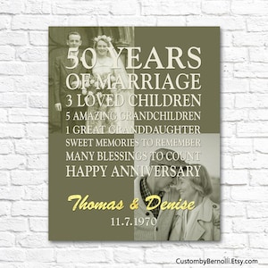 Photo 50th Wedding Anniversary Gift with Then and Now Pictures, 50 Years Gold Anniversary PRINTABLE 50th Golden or ANY YEAR Anniversary Gift