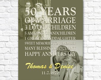 Photo 50th Wedding Anniversary Gift with Then and Now Pictures, 50 Years Gold Anniversary PRINTABLE 50th Golden or ANY YEAR Anniversary Gift