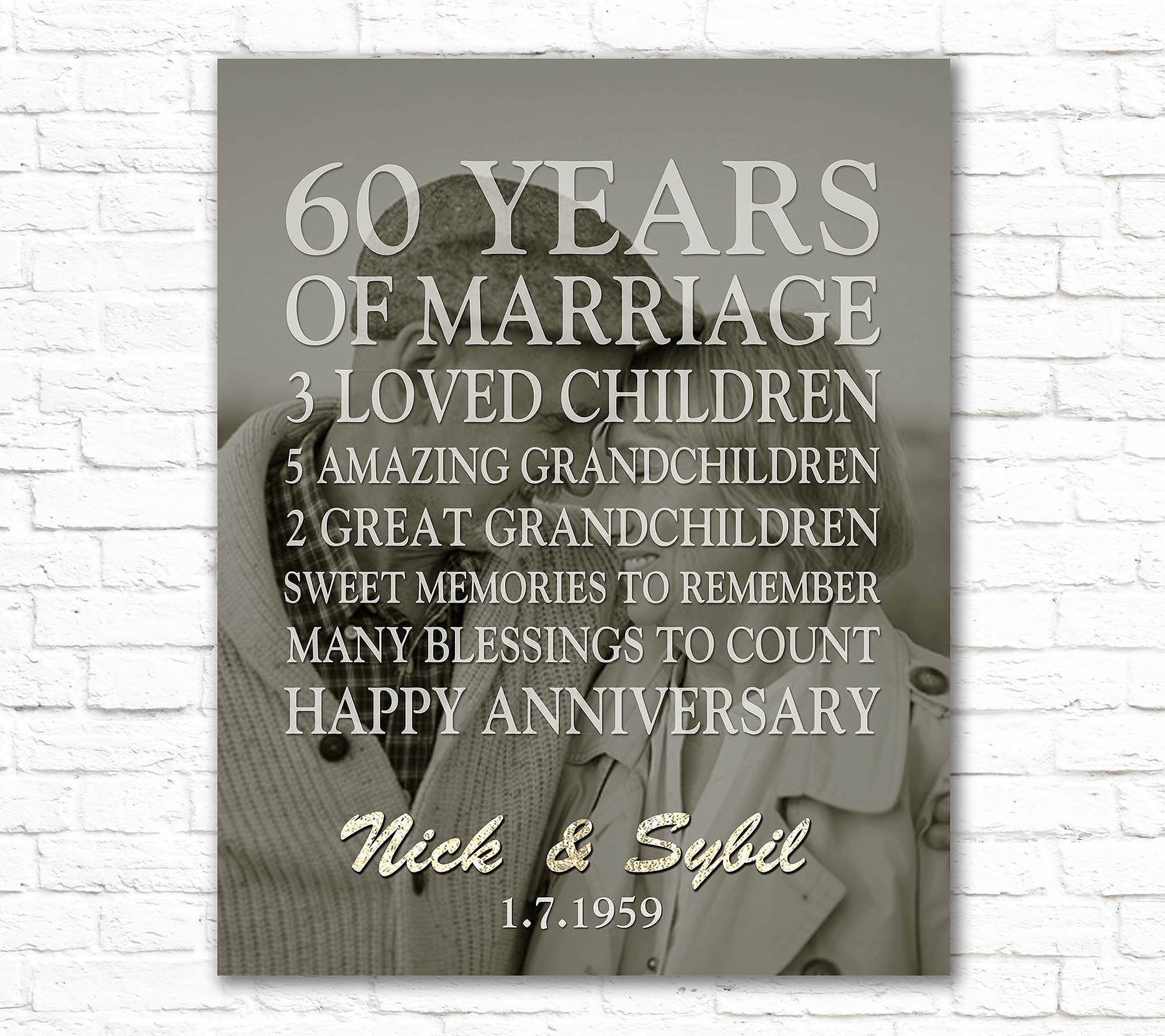 60th Anniversary Gift With Your Picture 60 Years Diamond - Etsy UK