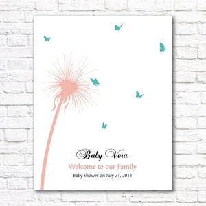 Personalized Baby Shower Guest Book Alternative Baby Girl Boy Custom Finger Print Babyshower Guestbook Ideas Dandelion Butterfly PRINTABLE