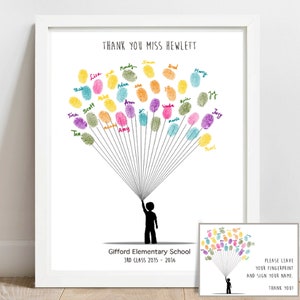 Teacher Appreciation Gift, End of Year Thank You Gift for Teacher, Printable Fingerprint Kindergarten Teacher Gifts from Student or Class