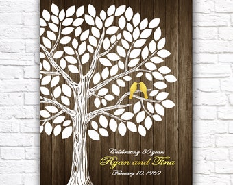 Custom 50th Anniversary Gift Ideas, Personalized Golden Anniversary Guest Book PRINTABLE Gold Wedding ANY YEAR Anniversary Rustic Tree Print